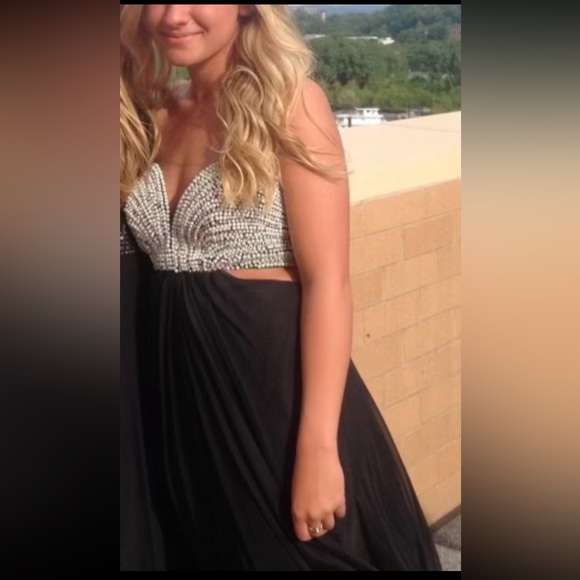 La Femme Silver Beads and Pearl Black Strapless Formal Dress, Prom,Dance,Wedding - Picture 4 of 12